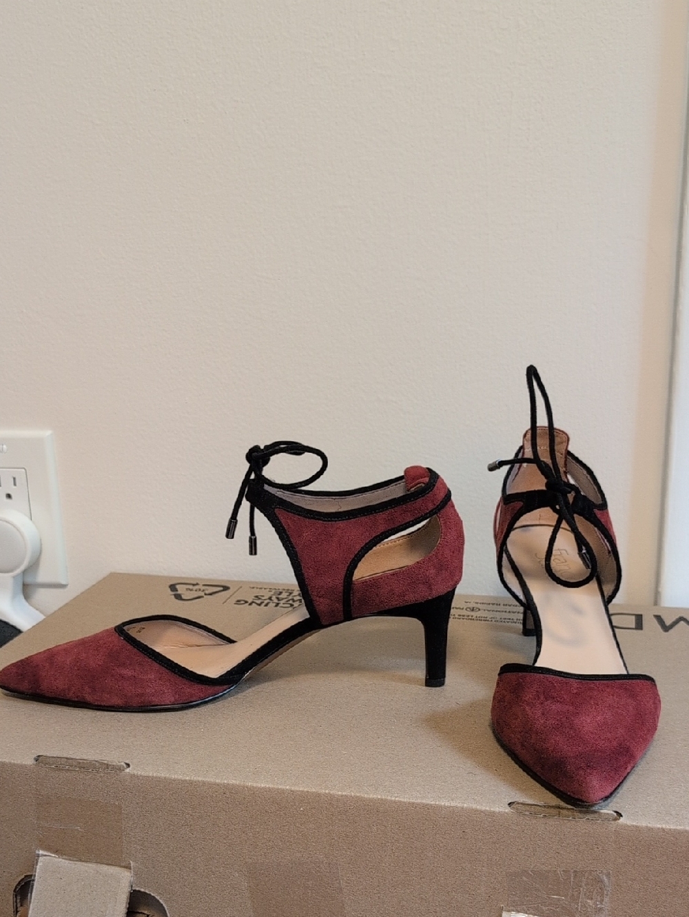 Franco Sarto Burgundy Suede Pointed Toe Tie-Ankle Heels